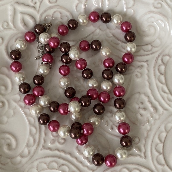 Hand Crafted Freshwater Cultured Pearls Pink Bronze White Necklace Earrings New - Picture 14 of 16